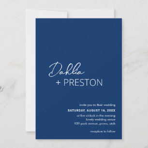 Minimal Navy Blue QR Code Moderne Hochzeit Einladung
