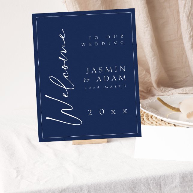Minimal Navy Blue Script Wedding Willkommenszeiche Poster (Von Creator hochgeladen)