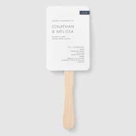 Minimal Navy Blue & White Monogram Wedding Program Fächer