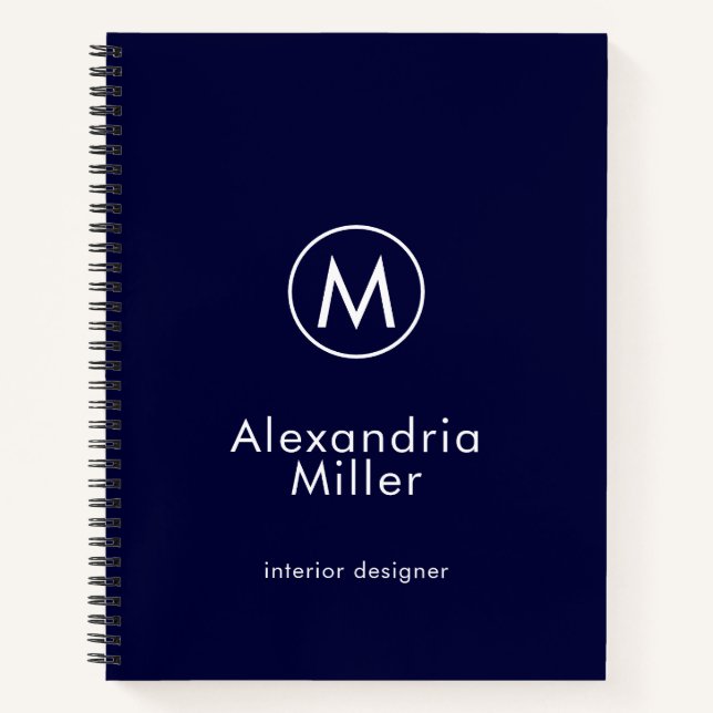 Minimal Navy Elegant Monogram Notizbuch (Vorderseite)