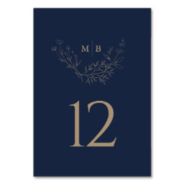 Minimal Navy Gold formale Monogram Hochzeit Tischnummer