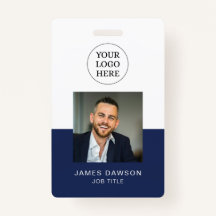 Minimal Navy & White Office Mitarbeiter Foto ID QR