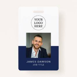 Minimal Navy & White Office Mitarbeiter Foto ID QR Ausweis