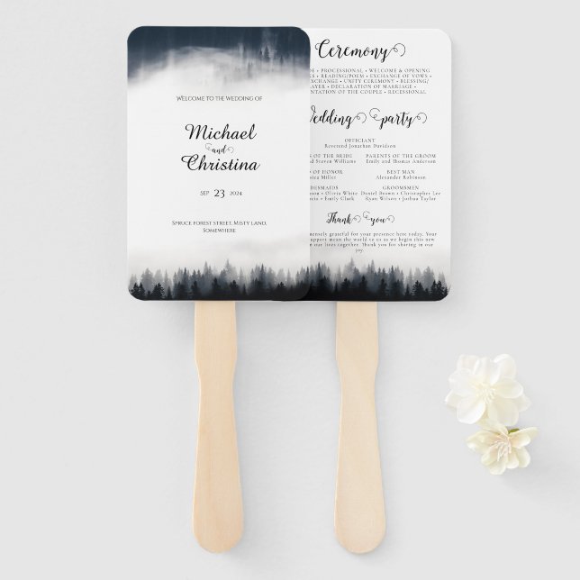 Minimal neblig Fichtenwald Naturhochzeit Fächer (Vorne und Hinten)
