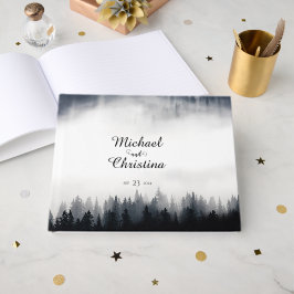 Minimal neblig Fichtenwald Naturhochzeit Gästebuch