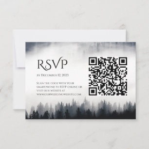 Minimal neblig Fichtenwald Naturhochzeit RSVP Karte