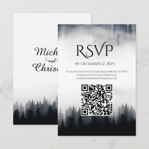 Minimal neblig Fichtenwald Naturhochzeit RSVP Karte