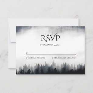 Minimal neblig Fichtenwald Naturhochzeit RSVP Karte