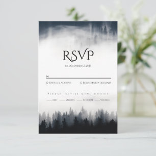 Minimal neblig Fichtenwald Naturhochzeit RSVP Karte