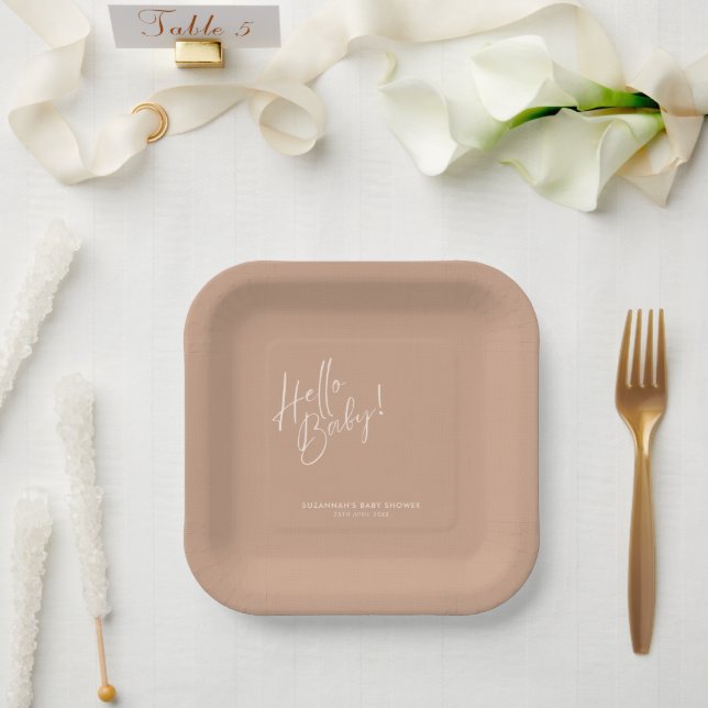 Minimal Neutral Modern Baby Shower Square Pappteller (Hochzeit)