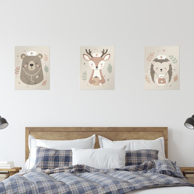 Minimal Neutral Woodland Animal Scandinavian Nurse (Chambre à coucher)