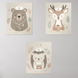 Minimal Neutral Woodland Animal Scandinavian Nurse Bilderwand Sets