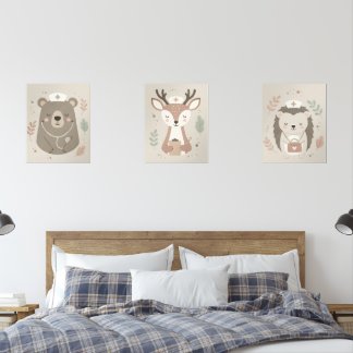 Minimal Neutral Woodland Animal Scandinavian Nurse Bilderwand Sets