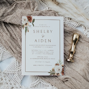 Minimal neutrale Beige Boho Floral Wedding Einladung