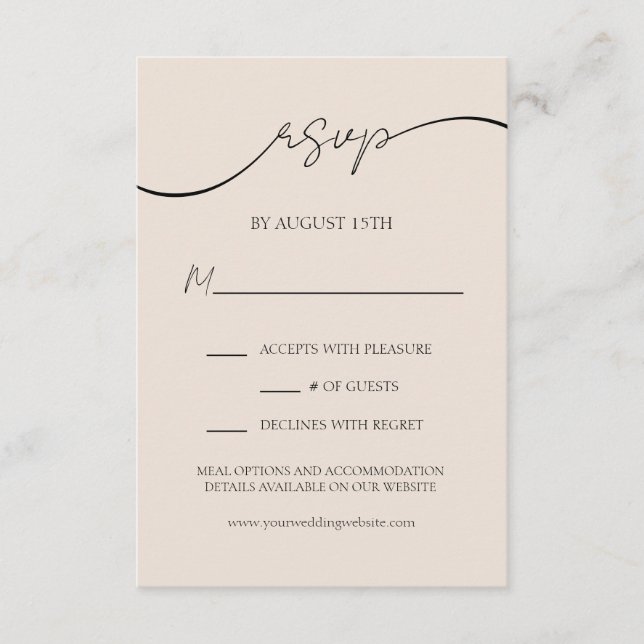 Minimal neutrale Taupe Moderne SkriptWedding RSVP Begleitkarte (Vorderseite)
