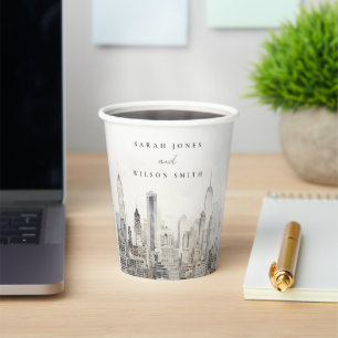 Minimal New York City Skyline Watercolor Wedding Pappbecher