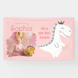 Minimal Niedlich Girly Blush Pink Foto Dino Geburt Banner