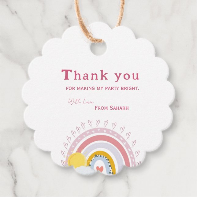 Minimal Niedlich Pink Rainbow Sun Baby Dusche Dank Geschenkanhänger (Vorderseite)
