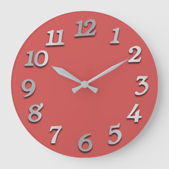 Minimal Numbers Gray Silver Grey Raspberry Pink Große Wanduhr (Vorderseite)