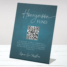 Minimal Ocean Blue Wedding Honeymoon Fund QR Code Sockelschild