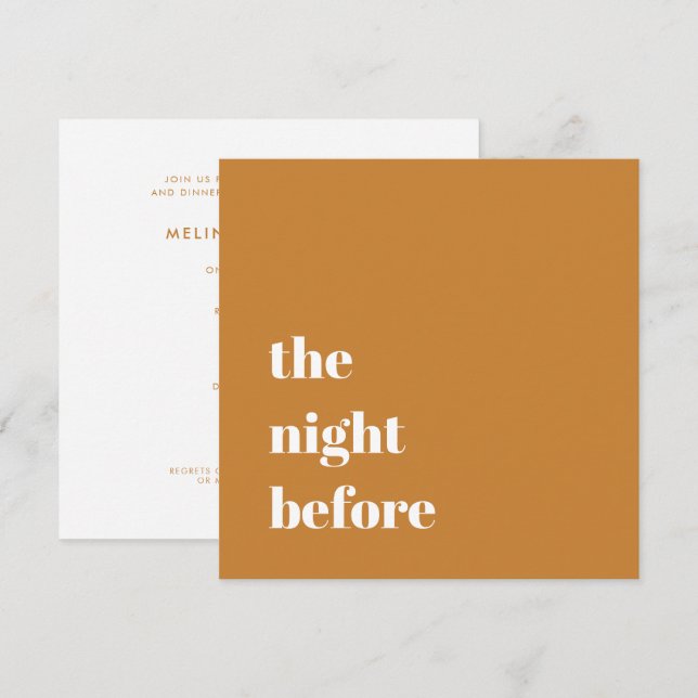 Minimal Ochre Gold Typografy Wedding Probe Einladung (Vorne/Hinten)