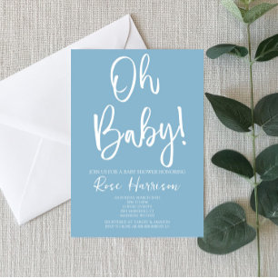 Minimal Oh Baby! Blue Baby Boy Baby Dusche Einladung