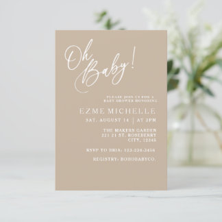 Minimal Oh Baby, neutrale Babydusche Einladung