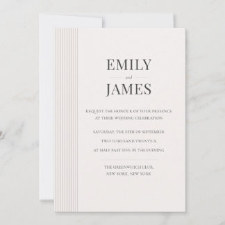 Minimal Old Money Brown Stripe and Ivory Wedding  Einladung