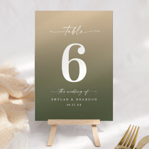 Minimal Ombre Dark Monstera Green & Gold Wedding Tischnummer