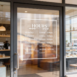 Minimal Opening Hours Transparent Window Cling  Fensteraufkleber