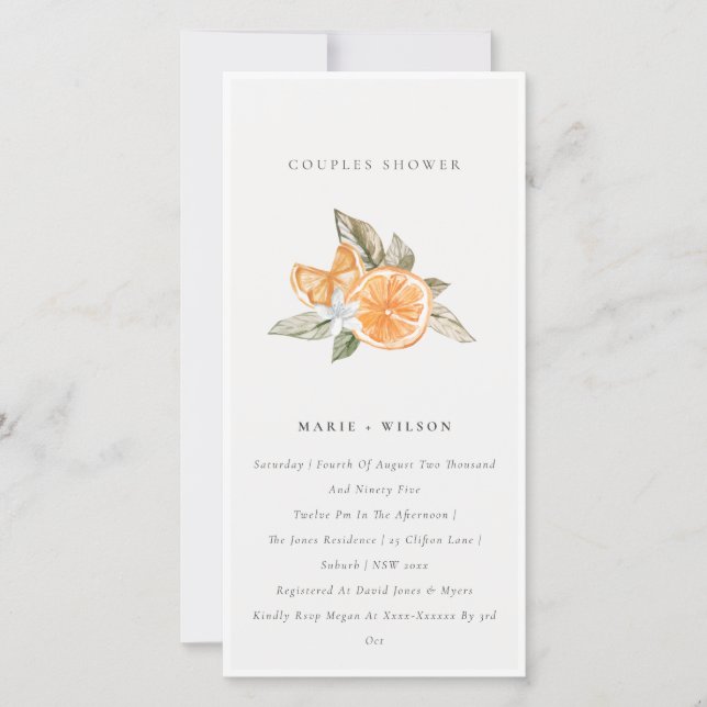 Minimal Orange Boho Foliage Couples Dusche laden Dankeskarte (Vorderseite)
