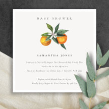 Minimal Orange Botanical Boho Baby Dusche einladen