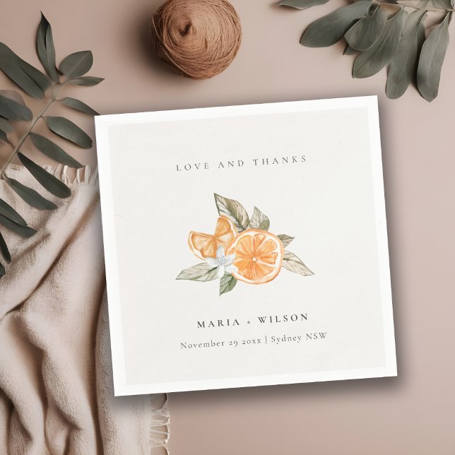 Minimal Orange Botanical Boho Liebe Dank Hochzeit Serviette (Von Creator hochgeladen)
