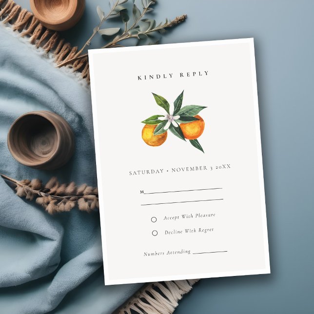 Minimal Orange Botanical Boho Wedding RSVP Begleitkarte (Von Creator hochgeladen)