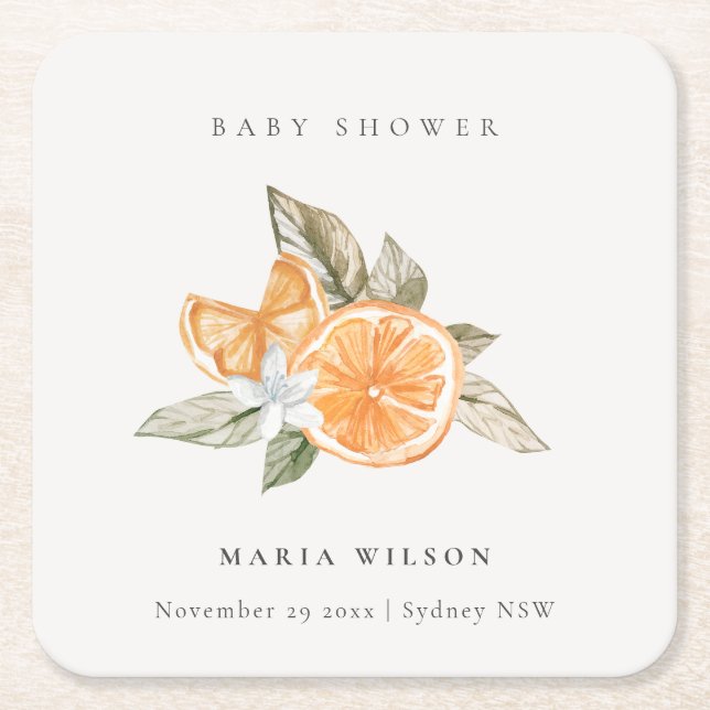 Minimal Orange Botanische Leafy Boho Babydusche Rechteckiger Pappuntersetzer (Vorderseite)