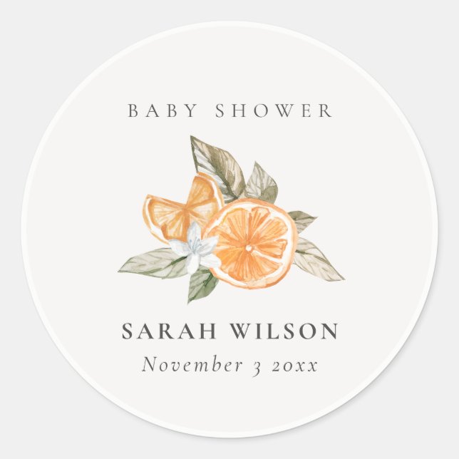 Minimal Orange Botanische Leafy Boho Babydusche Runder Aufkleber (Vorderseite)