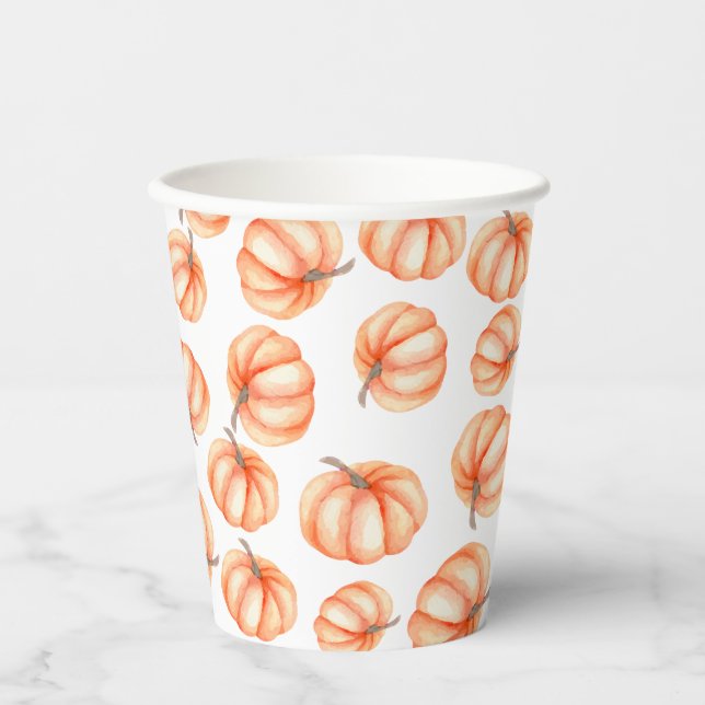 Minimal Orange Pumpkin Wasserfarbe Halloween Fall Pappbecher (Vorderseite)