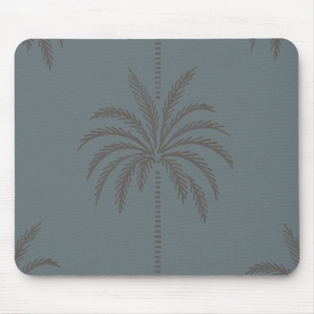 Minimal Palm Tree Pattern Blue Grey Tropical  Mousepad (Vorne)