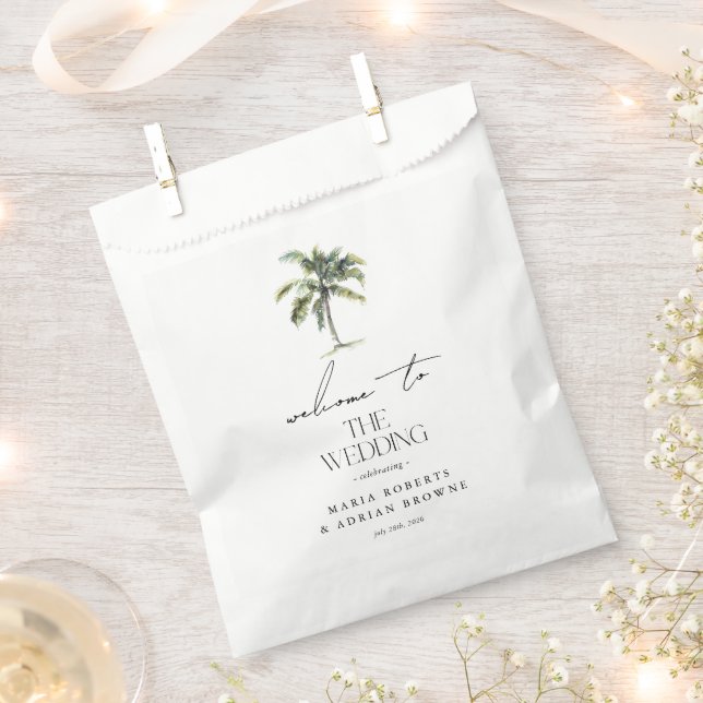Minimal Palm Tree Tropical Beach Hochzeit Empfang Geschenktütchen (Ausgeschnitten)