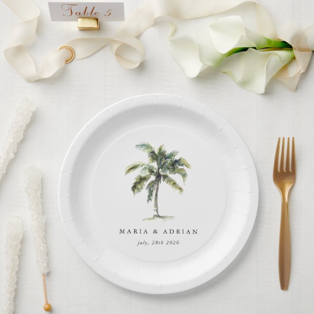 Minimal Palm Tree Tropical Beach Hochzeit Pappteller (Hochzeit)