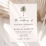 Minimal Palm Tree Wedding Einladung<br><div class="desc">Tropische Hochzeitseinladungen mit einer Single-Palmenbilder oben auf der Einladung mit Elfenbeinhintergrund. Die Palmen Hochzeit individuell zu gestalten lädt mit Ihren Namen und Hochzeitsdetails in schwarzer Schrift ein, die mit einem modernen, handgeschriebenen Skript das Design unterstreicht. Die einfache tropische Hochzeit lädt zu einem soliden grünen Hintergrund. Entworfen, um mit unserer Minimal...</div>