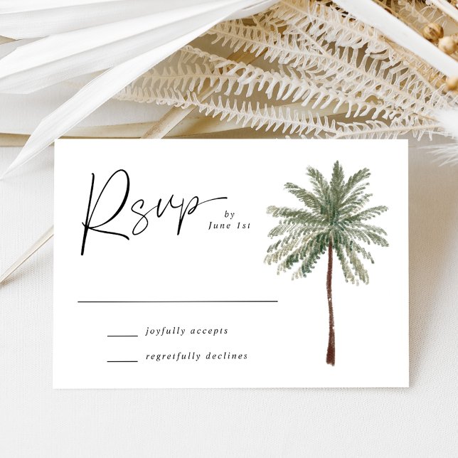 Minimal Palm Tree Wedding RSVP Karte (Von Creator hochgeladen)