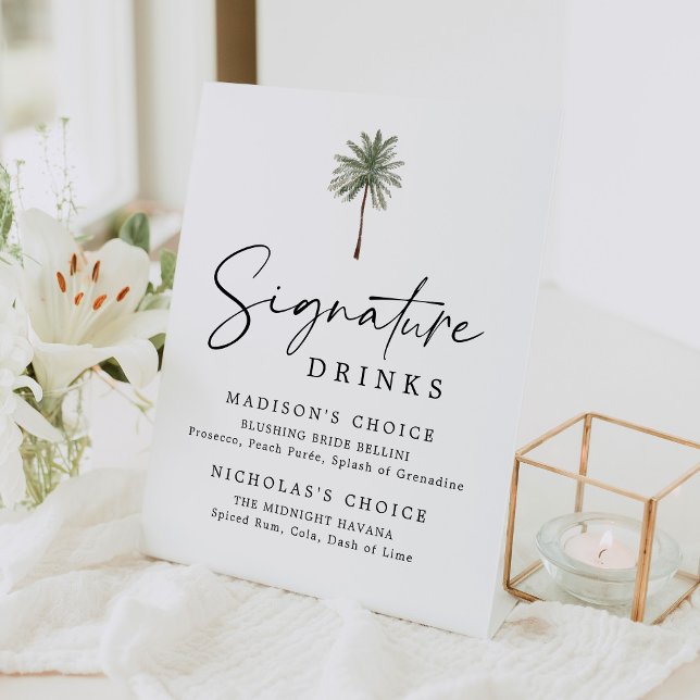 Minimal Palm Tree Wedding Signature Drinks Sockelschild (Von Creator hochgeladen)