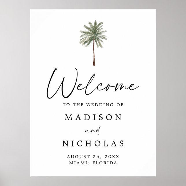 Minimal Palm Tree Wedding Welcome Sign Poster (Vorne)