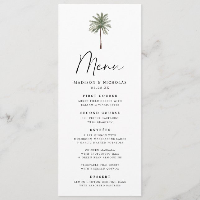 Minimal Palm Wedding Menu Save The Date (Vorderseite)