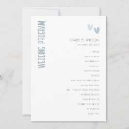 Minimal Pastel Dusky Blue Hearts Wedding Programm