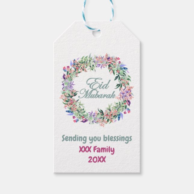 Minimal Pastel Floral Eid Mubarak Personalisiert Geschenkanhänger (Vorderseite)