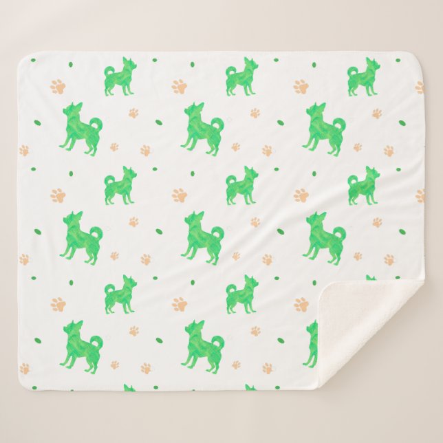 Minimal Pastel green chihuahua Silhouette blanket Sherpadecke (Vorderseite (Horizontal))