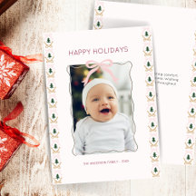 Minimal Pastel Pink Bow Foto Flat Holiday Card