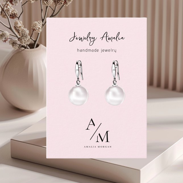 Minimal Pastel Pink Initial & Personalisiert Visitenkarte (Von Creator hochgeladen)